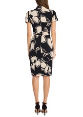 Maggy London Women's Printed Twist-Neck Puff-Sleeve Dress - Black/horn