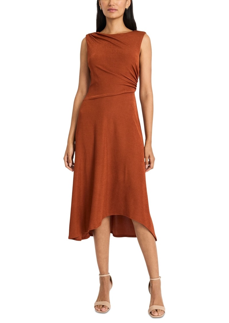 Maggy London Women's Round-Neck Gathered High-Low Dress - Rust