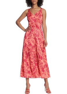 Maggy London Women's Ruched Waist and Tiered Skirt Maxi Dress