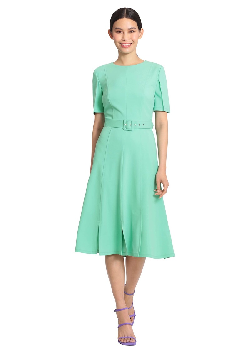 Maggy London Women's Short Sleeve Fit and Flare Scuba Crepe Dress Belted-Katydid