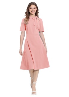 Maggy London Women's Short Sleeve Fit and Flare Scuba Crepe Dress Tie Neck-Foxglove