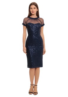 Maggy London Women's Illusion Dress Occasion Event Party Holiday Cocktail Guest of Wedding Sequin-Navy