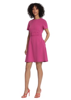 Maggy London Women's Short Sleeve Mini Fit and Flare Dress with Wide Belt