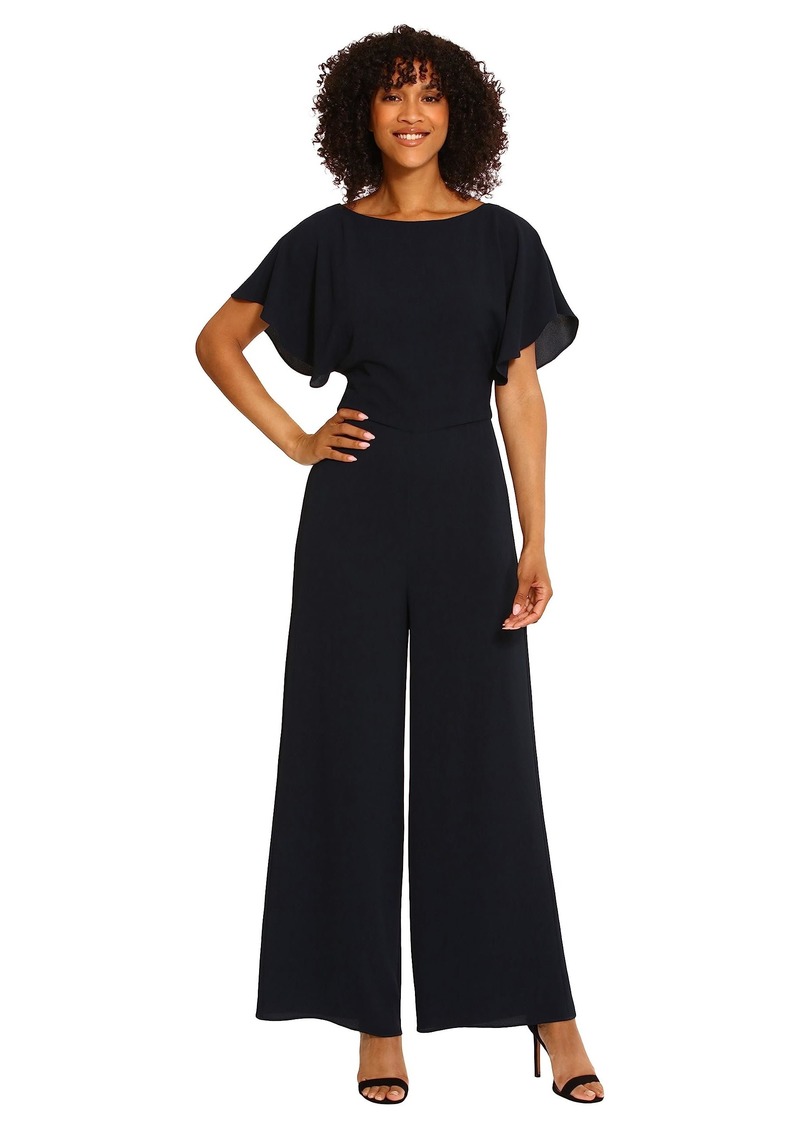 Maggy London Women's Short Sleeve V-Neck Jumpsuit Workwear Desk to Dinner Event Occasion Guest of Boat Nk-Navy Blazer