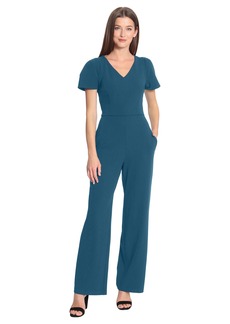 Maggy London Women's Sleek and Sophisticated Crepe Jumpsuit with Puff Sleeves Workwear Event Occasion Guest of