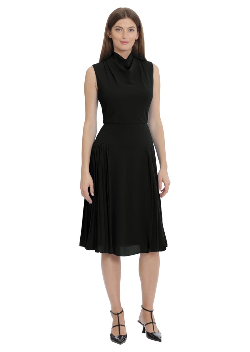 Maggy London Women's Sleeveless Cowl Neck Dress with Fluted Skirt Office Workwear Pleated-Black