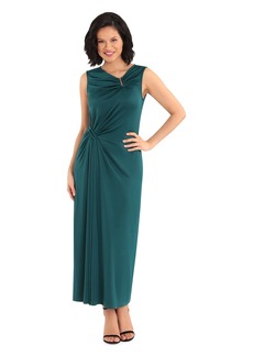Maggy London Women's Sleeveless Maxi Dress with U-Bar Trim and Ruching Details at Neck and Side Waist