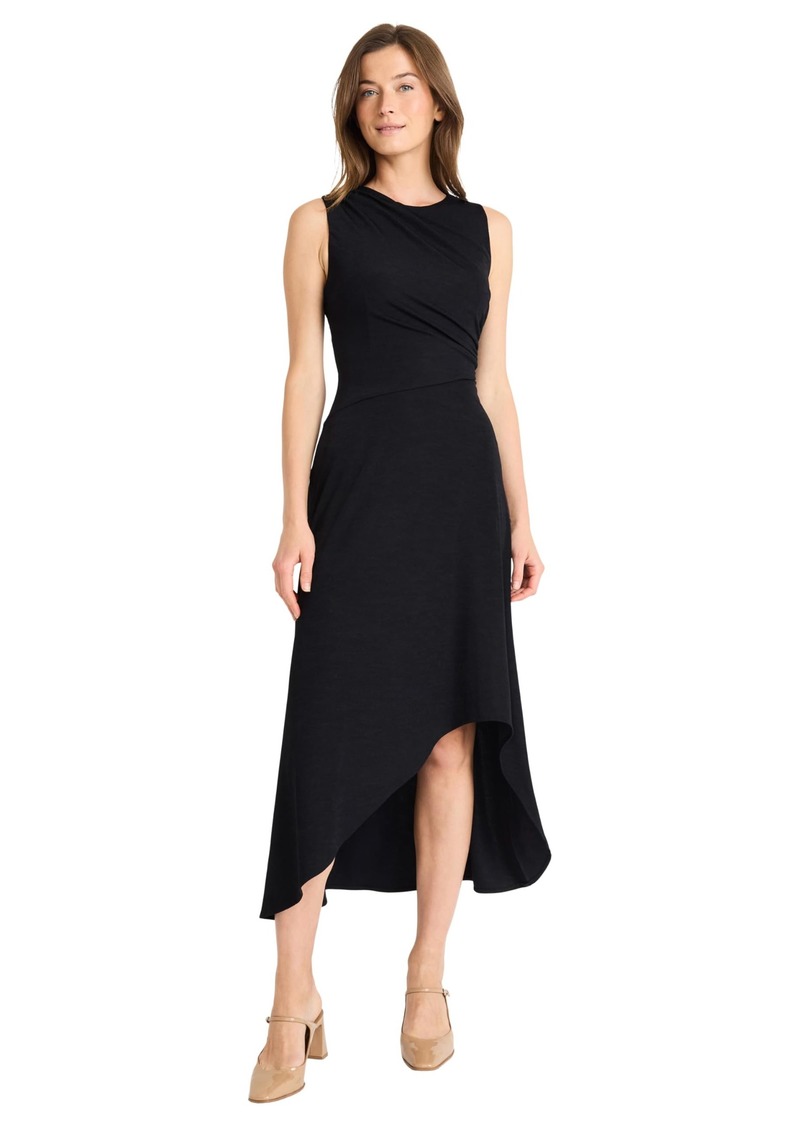 Maggy London Women's Sleeveless Midi Dress-Draped Bodice High-Low Hem Elegant A-Line Silhouette