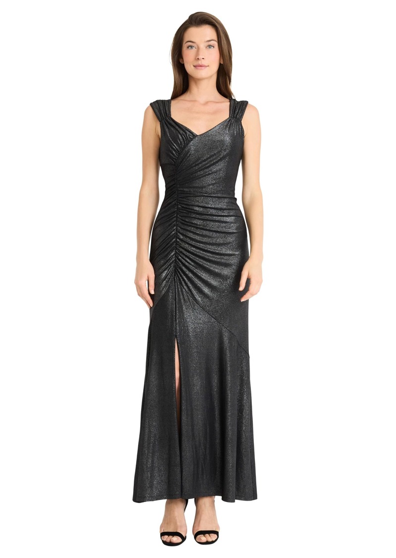 Maggy London Women's Sleeveless Rouched Gown with Slit