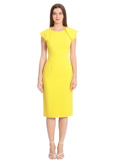 Maggy London Women's Solid Cloud Crepe Dress Workwear Office Desk to Dinner Event Guest of Drape Sleeves-Empire Yellow