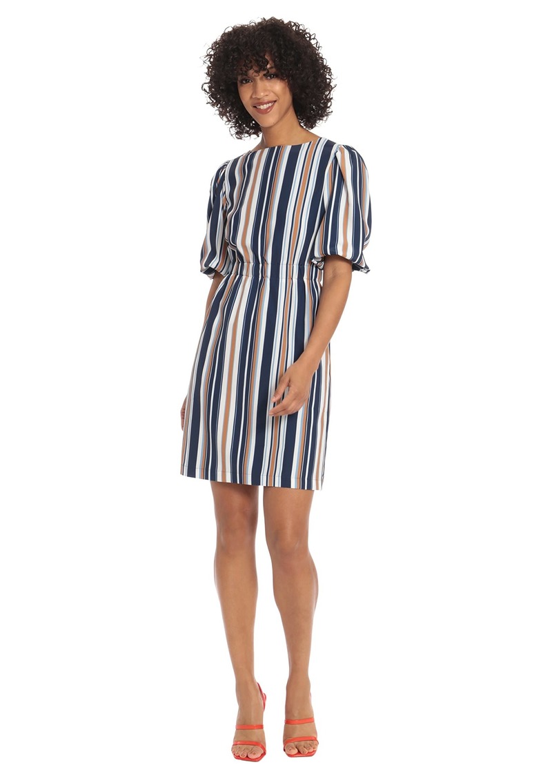 Maggy London Women's Striped Dress with Puff Sleeves