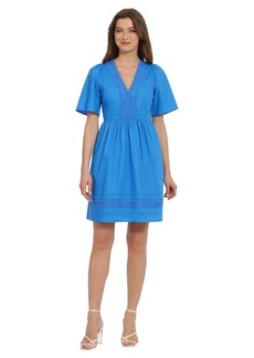 Maggy London Women's V-Neck Cotton Lace Trim Day Dress Vacation Resort Event Guest of