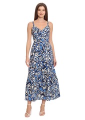 Maggy London Women's V-Neck Cotton Tiered Maxi Vacation Resort Event Guest of