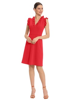 Maggy London Women's V-Neck Dress with Ruffle Details
