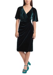 Maggy London Women's Velvet V-Neck Side-Drape Dress - Hunter Grn