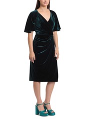 Maggy London Women's Velvet V-Neck Side-Drape Dress - Hunter Grn