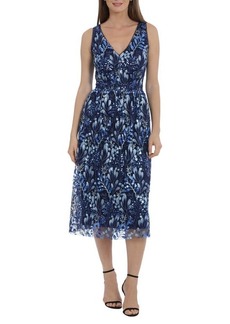 Maggy London Woodland Sequin Embroidered Sleeveless Midi Dress
