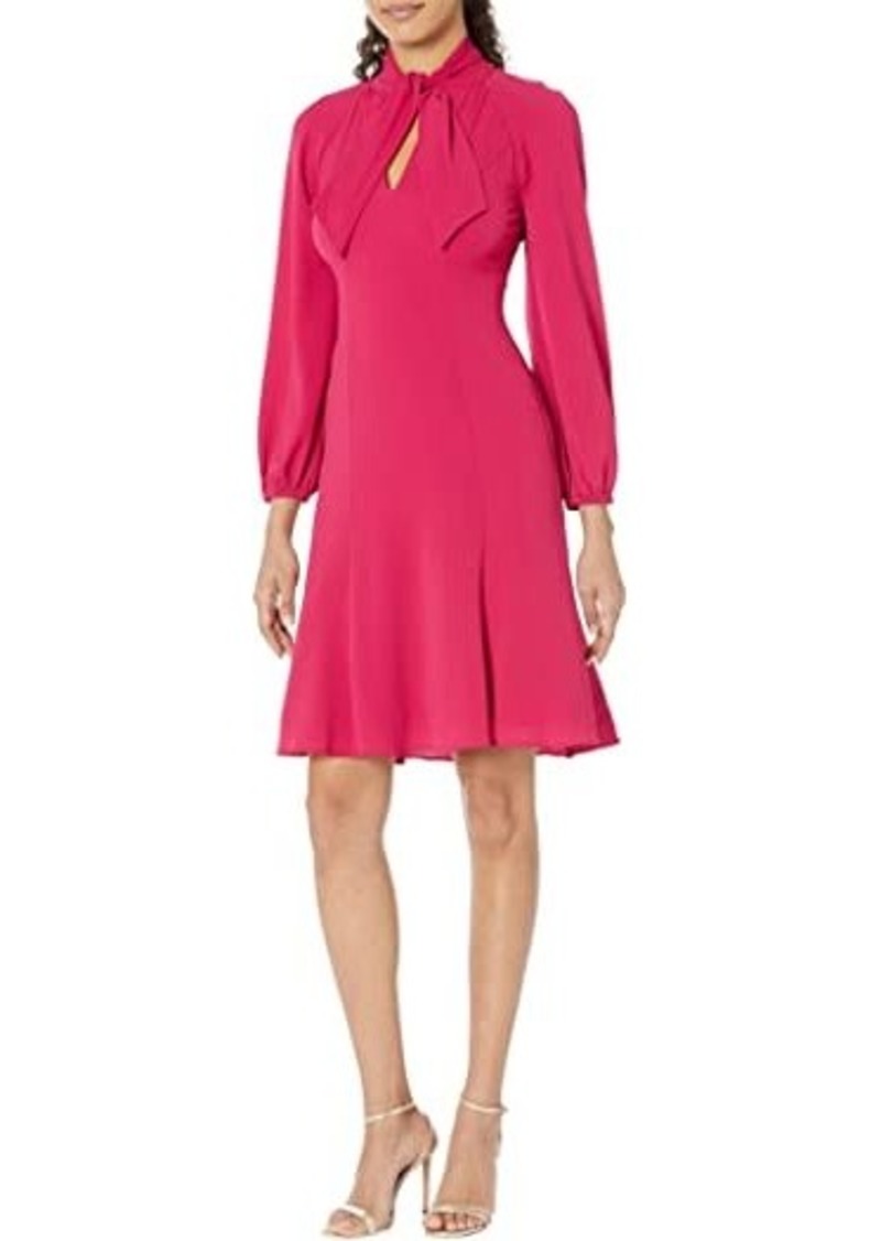 Maggy London Midi Dress with Blouson Sleeves and Front Tie