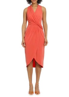 Maggy London Pleated Wrap Midaxi Sheath Dress