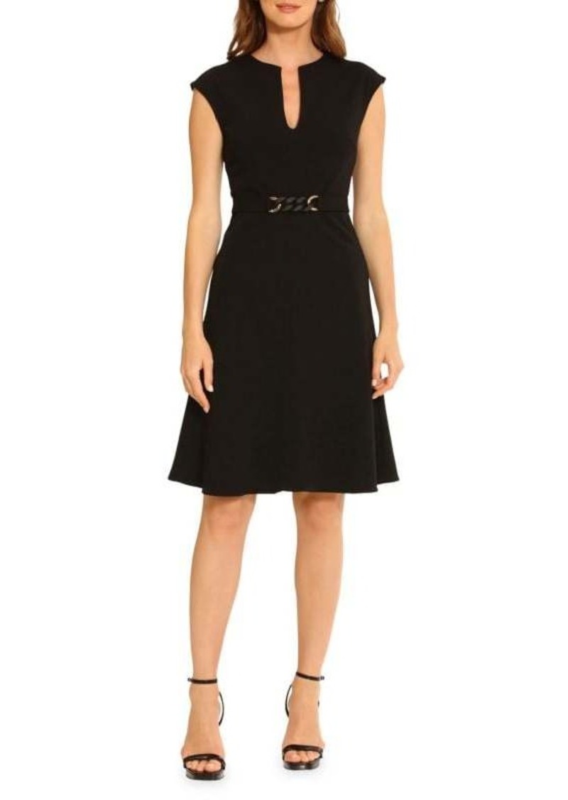 Maggy London Scuba Crepe Belted Fit & Flare Dress