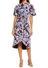Maggy London Belted Faux Wrap Dress in Wine/Blue at Nordstrom
