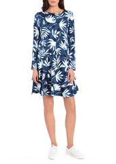 Maggy London Floral Long Sleeve Drop Waist Shift Dress in Teal Blue/Navy at Nordstrom