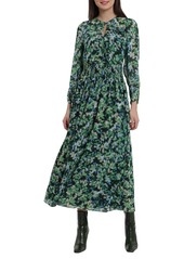 Maggy London Floral Smocked Waist Long Sleeve Dress in Deep Bottle Green/Juniper at Nordstrom