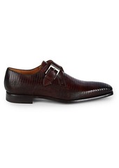 Magnanni Embossed Iguana Textured Leather Monk Strap Shoes