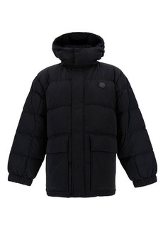 Maison Kitsuné Black LOng Down Jacket with High Neck and Fox Head Patch in Nylon Woman