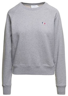 Maison Kitsuné Crewneck Sweatshirt with Embroidered Logo Patch in Grey Cotton Woman