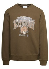 Maison Kitsuné Crewneck Sweatshirt with Front Logo Print in Brown Cotton Man