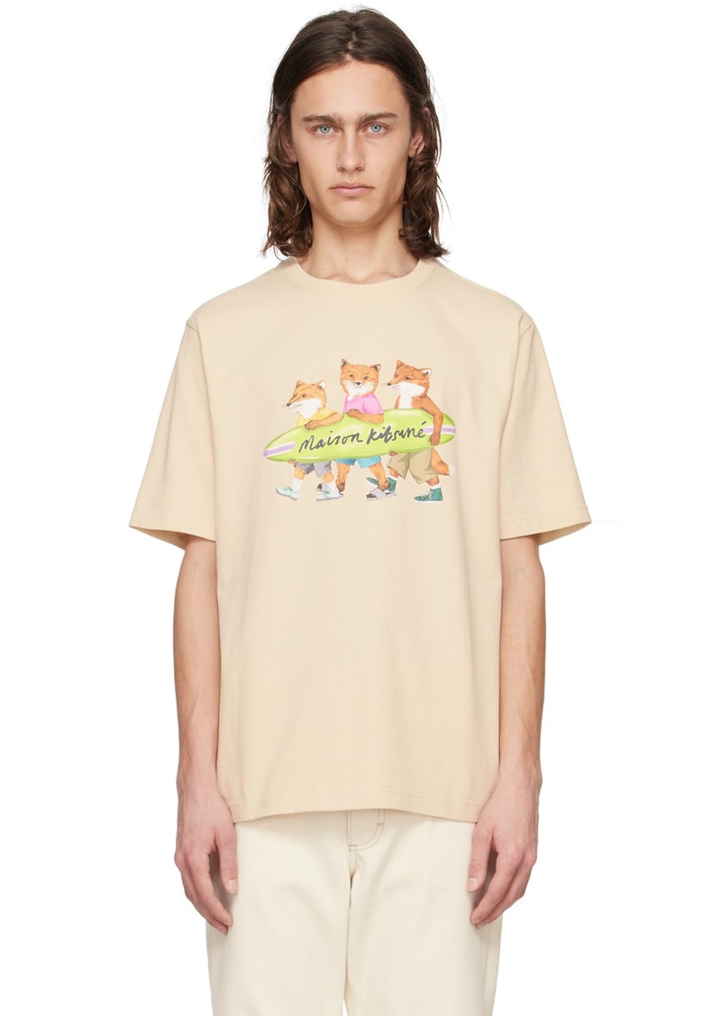 Maison Kitsuné Beige Surfing Foxes T-Shirt