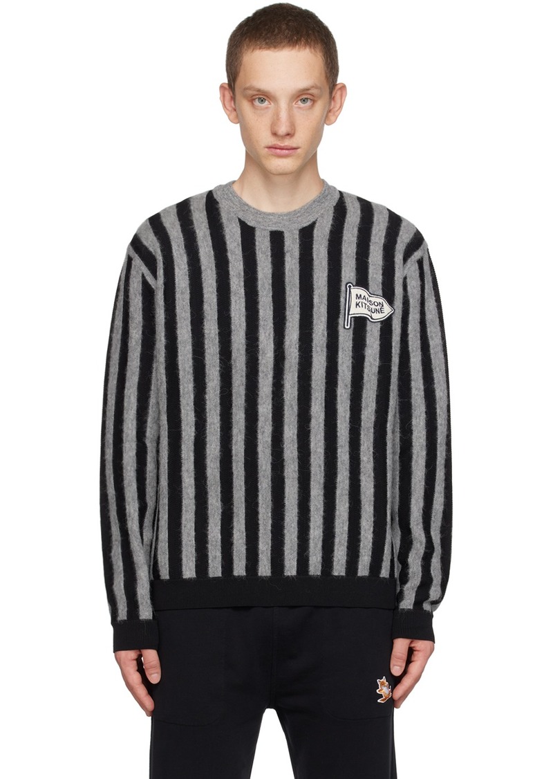 Maison Kitsuné Black & Gray Striped Sweater