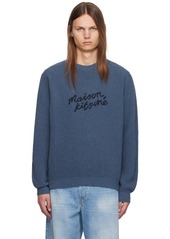 Maison Kitsuné Blue 'Maison Kitsuné' Handwriting Sweater