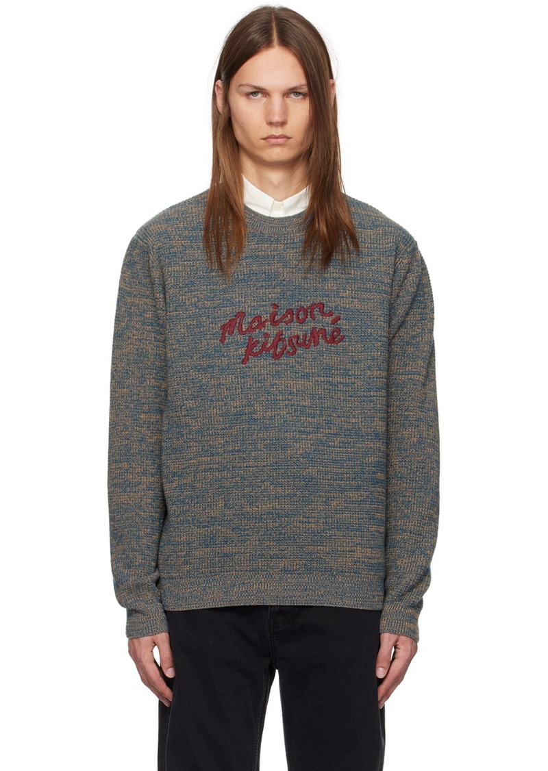 Maison Kitsuné Blue 'Maison Kitsuné' Handwriting Sweater