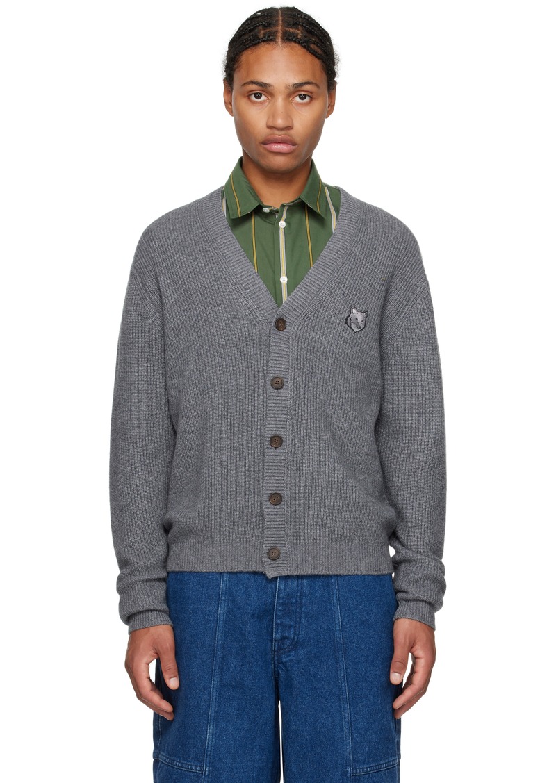 Maison Kitsuné Gray Bold Fox Head Patch Comfort Ribbed Cardigan