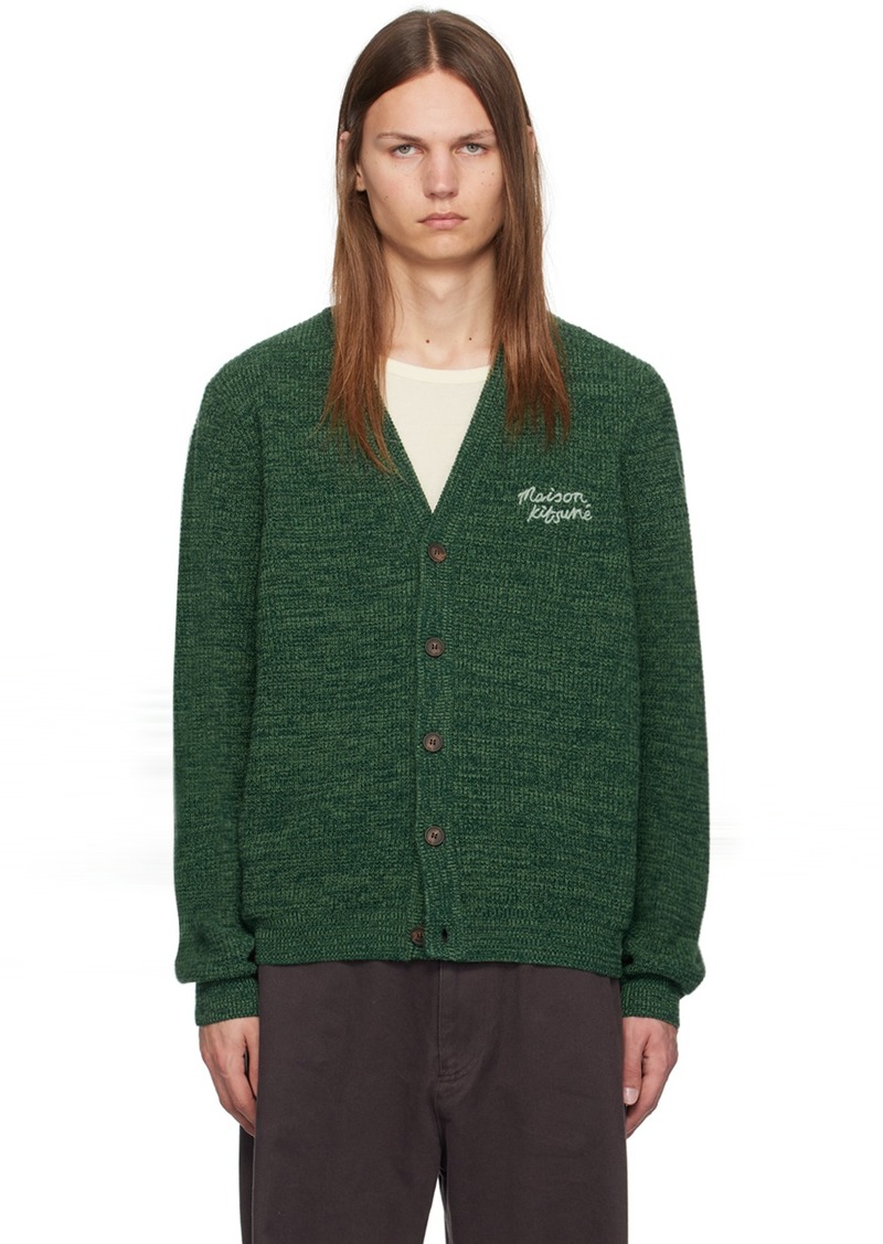 Maison Kitsuné Green 'Maison Kitsuné' Handwriting Cardigan