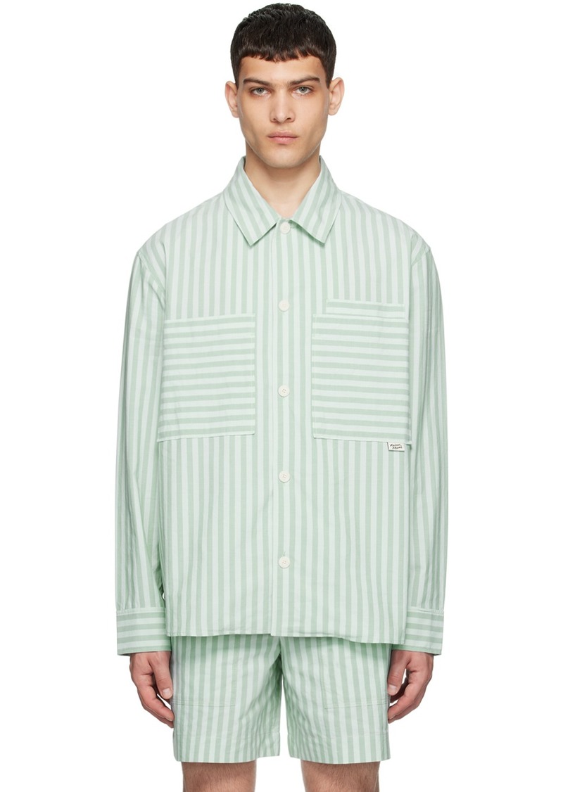 Maison Kitsuné Green Striped Shirt