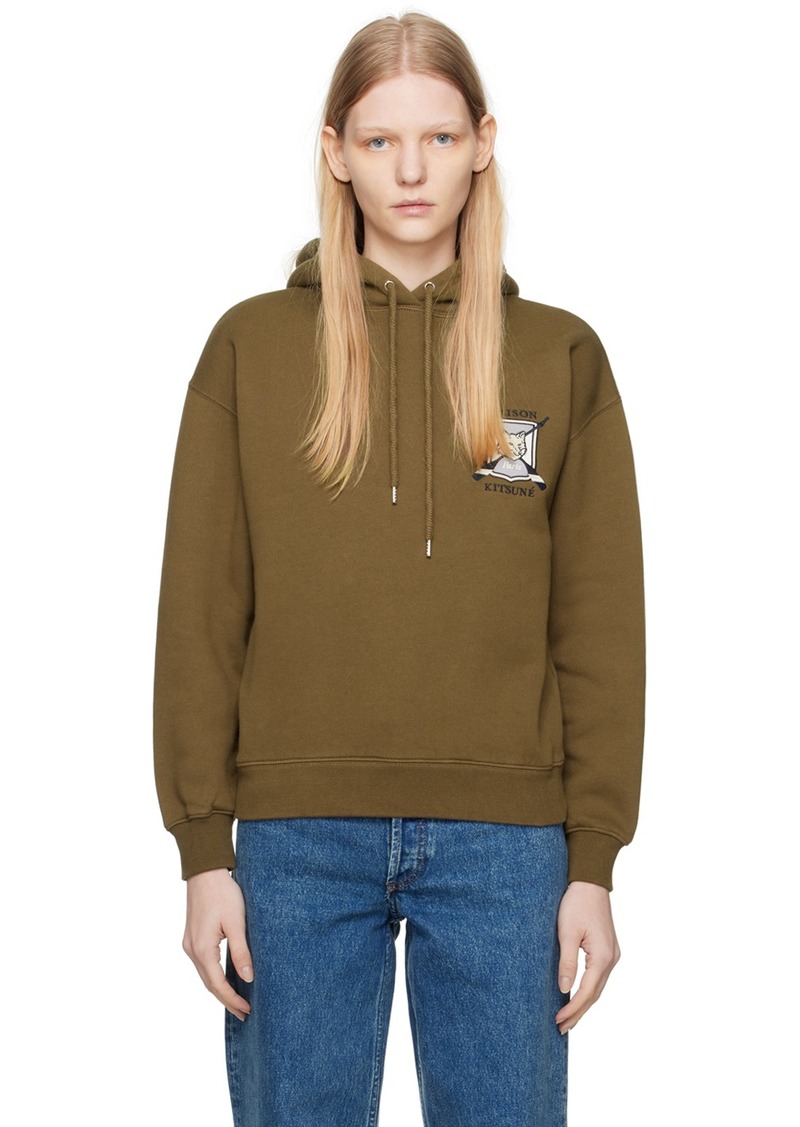 Maison Kitsuné Khaki College Fox Hoodie