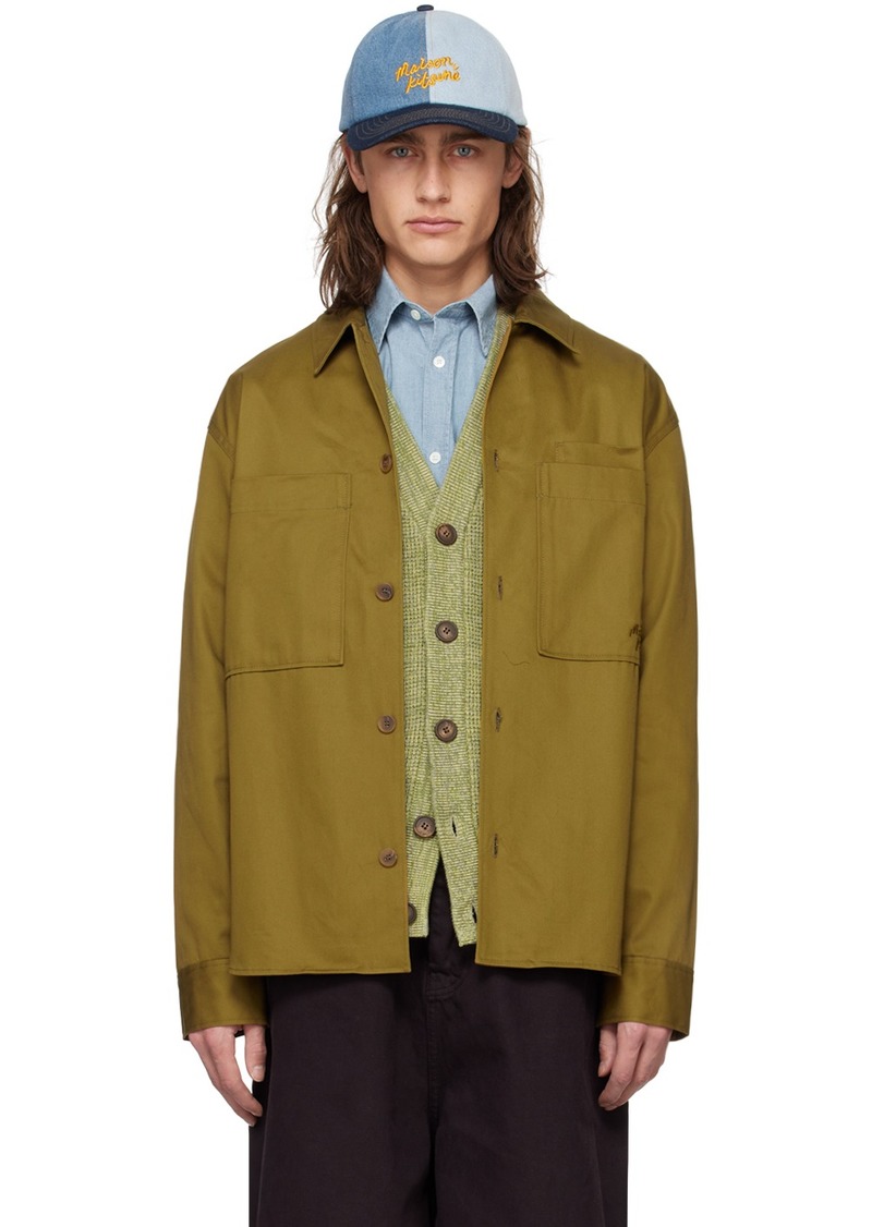 Maison Kitsuné Khaki Embroidered Shirt