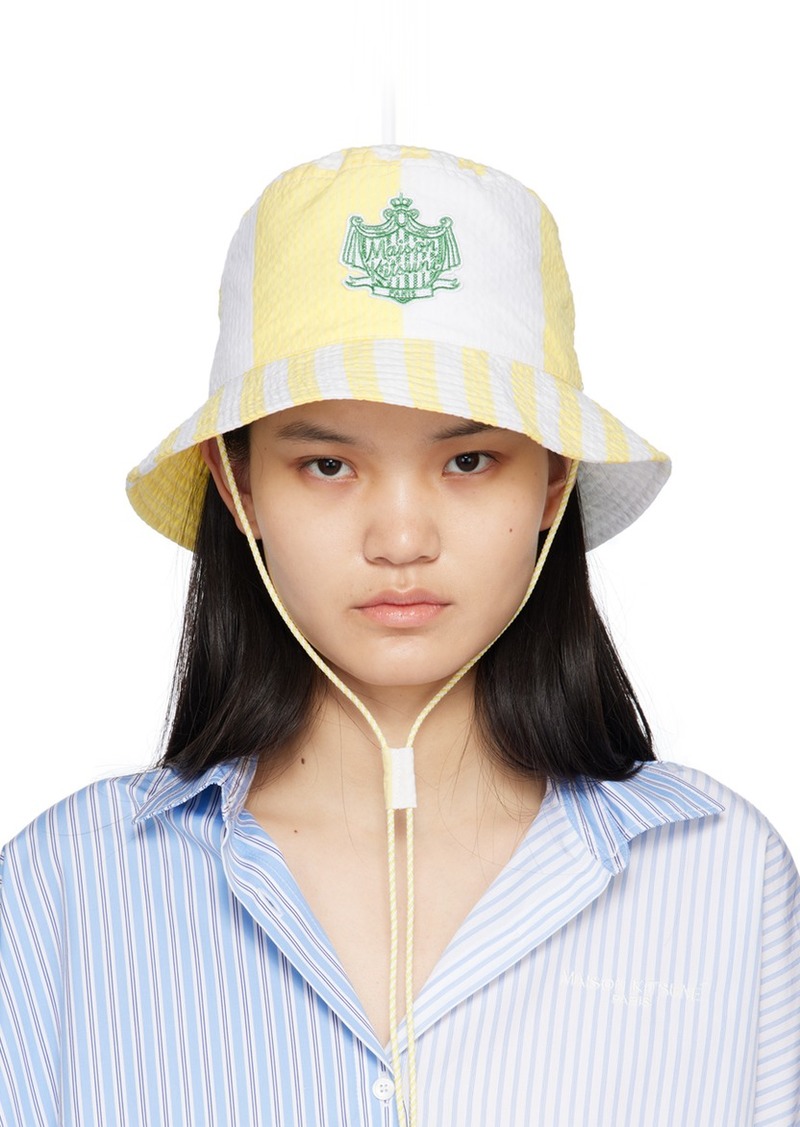 Maison Kitsuné Yellow & White Hotel Olympia Edition Poolside Stripes Bucket Hat