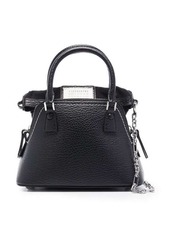 Maison Margiela '5AC Micro' Black Shoulder Bag with Logo Label in Grainy Leather Woman