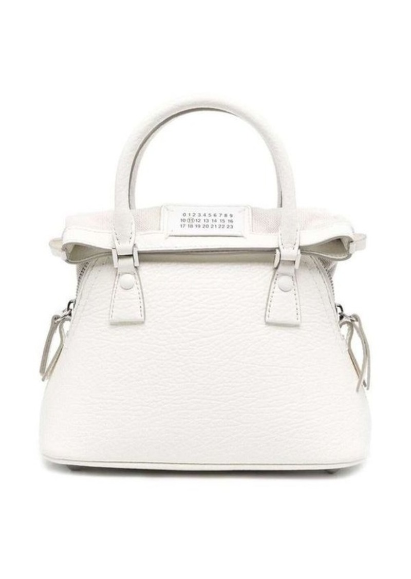 '5AC Micro' White Shoulder Bag with Logo Label in Grainy Leather Woman Maison Margiela