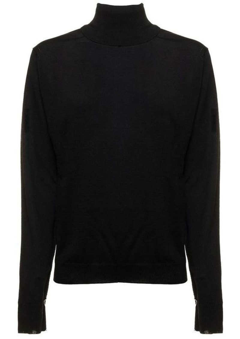 Maison Margiela Black Turtle Neck with Contrasting Stitching Detail in Wool Woman