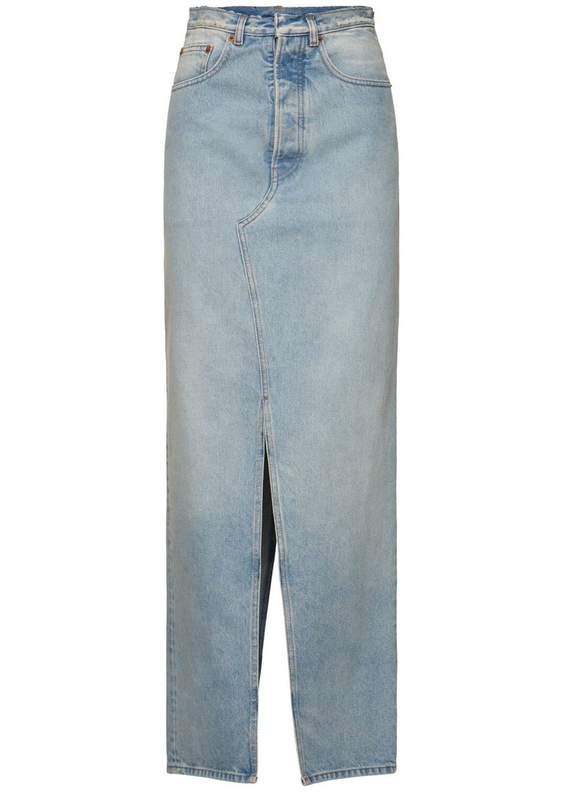 Maison Margiela Cotton Denim Raw Waist Long Skirt