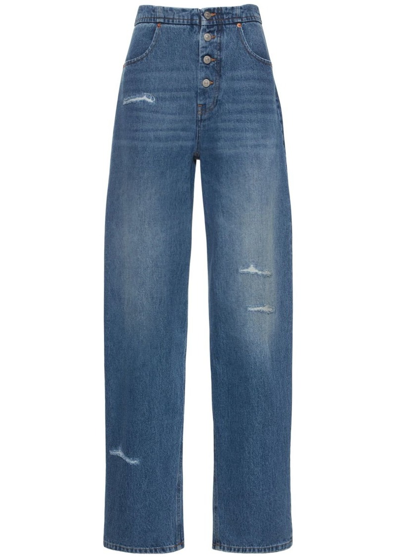 Maison Margiela Distressed Cotton Denim Straight Jeans