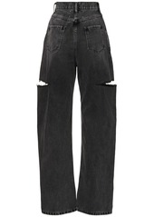 Maison Margiela High Rise Denim Straight Jeans W/ Cuts