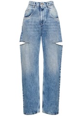 Maison Margiela High Rise Denim Straight Jeans W/ Cuts