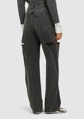 Maison Margiela High Rise Denim Straight Jeans W/ Cuts