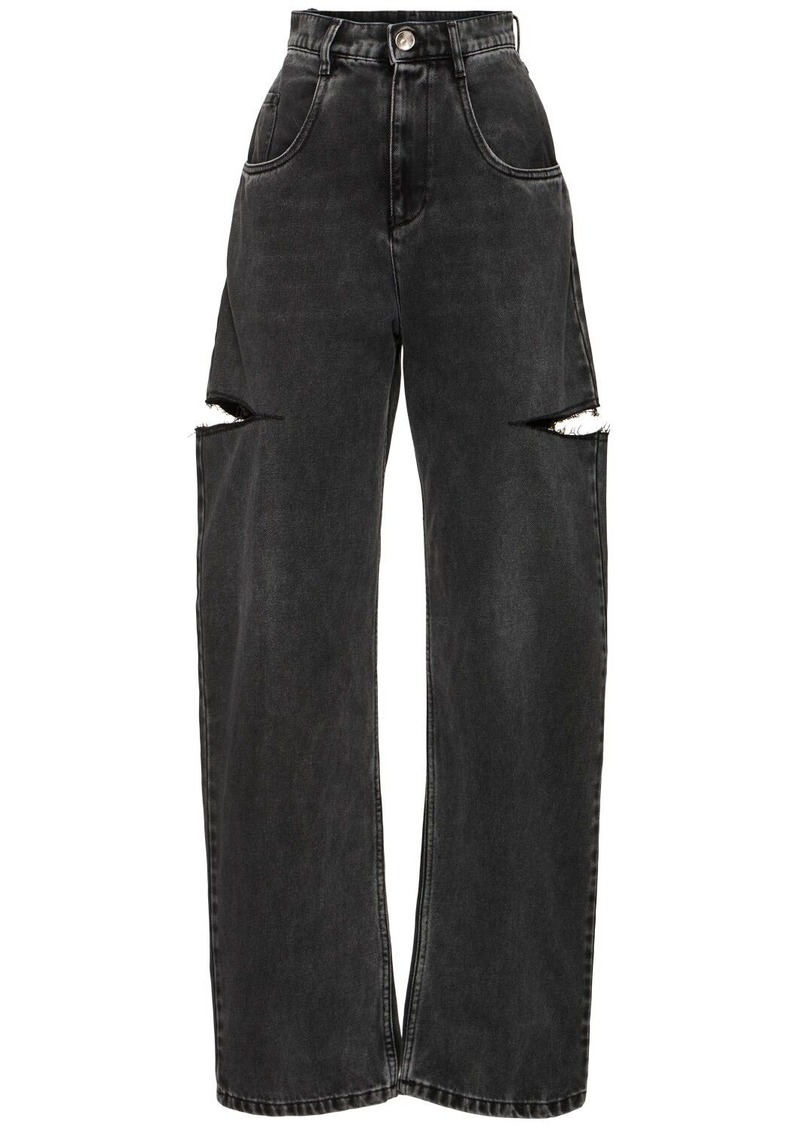 Maison Margiela High Rise Denim Straight Jeans W/ Cuts